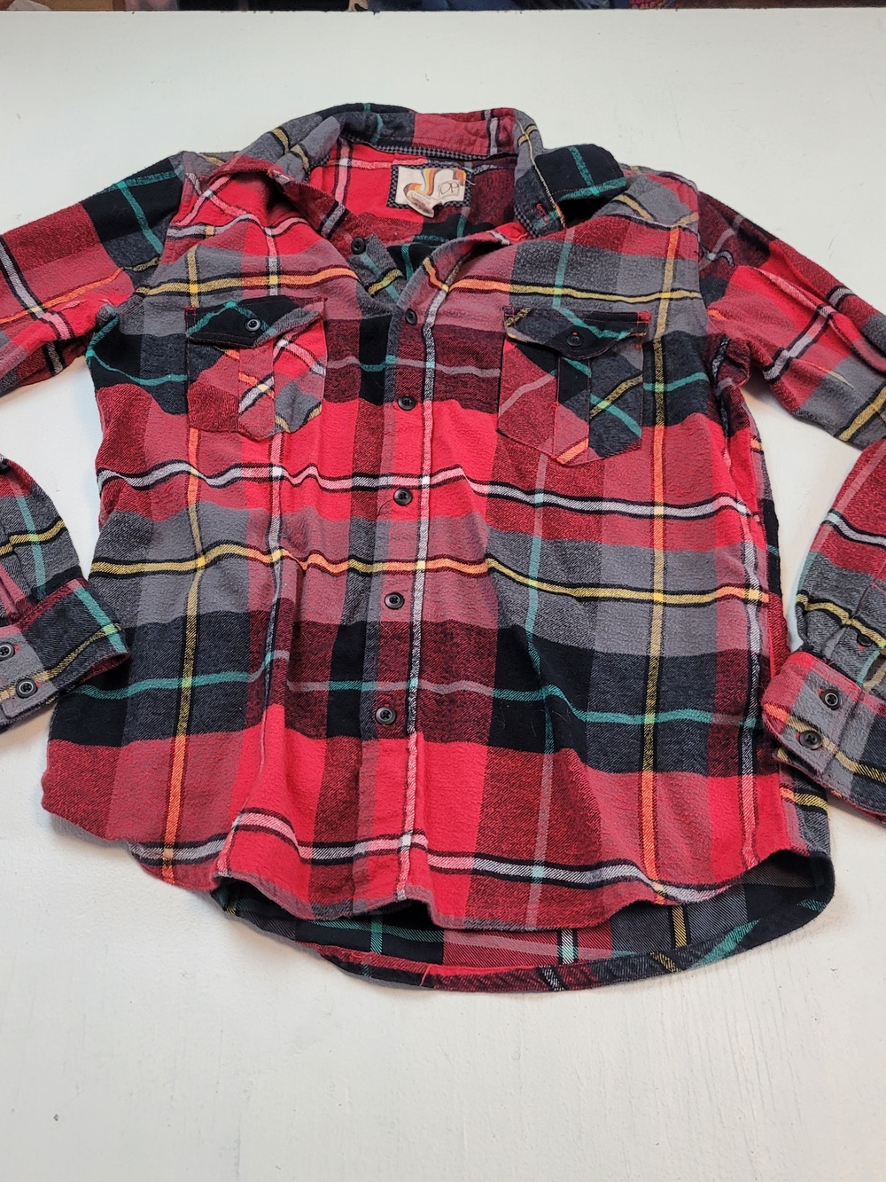 OP Red & Black Plaid Long-Sleeve Button-Down Shirt